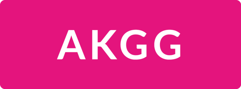 Logo der AKKG - weiße Buchstaben auf pinkem Hintergrund