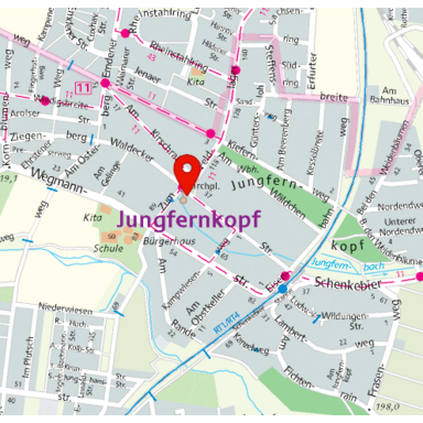 Stadtkarte, Lage Stadtteiltreff Jungfernkopf