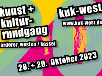 Postkarte mit der Ankündigung des Kunst- und Kulturrundgangs im Vorderen Westen am 28. und 29. Oktober 2023