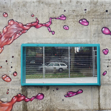 Mauerbild mit Wassertropfen in verschiedenen Farben