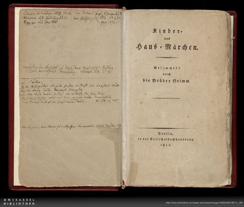 UNESCO Weltdokumentenerbe: Jacob und Wilhelm Grimm: Kinder- und Hausmärchen, Zweibändige Erstausgabe Berlin, 1812