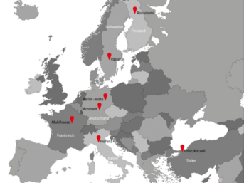Karte mit Städtepartnern von Kassel
