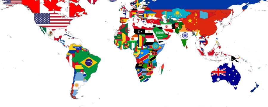 Weltkarte mit den Flaggen der Staaten