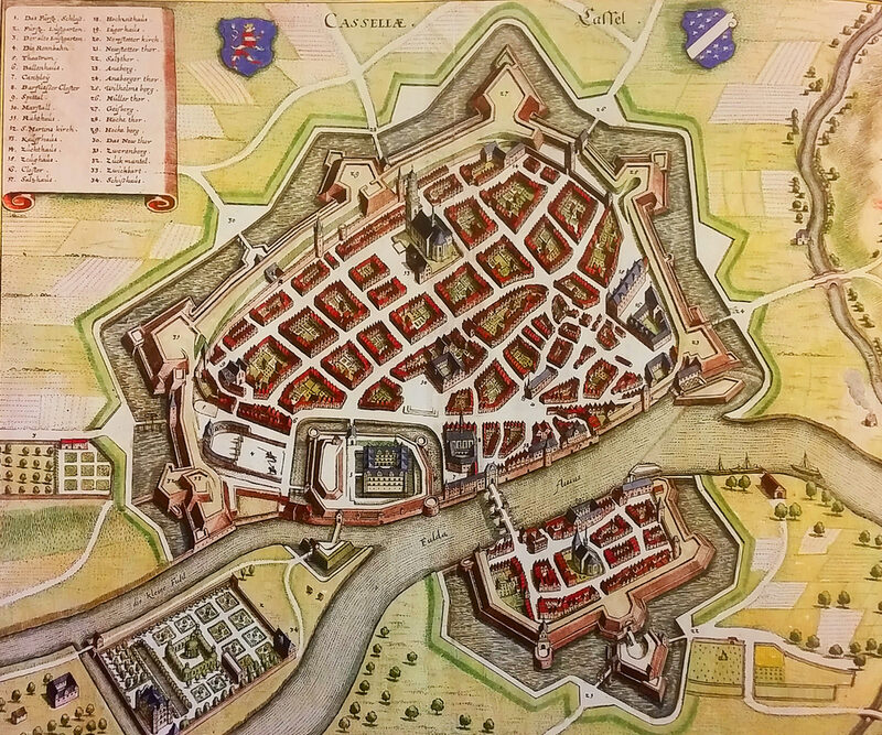 Die Karte zeigt das alte Kassel innerhalb der Festungsmauern