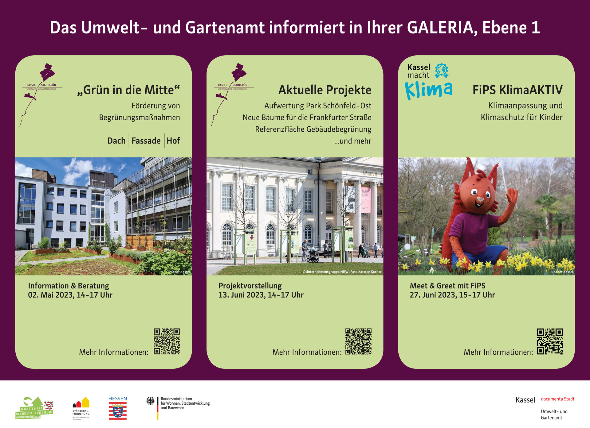 Plakate des Umwelt- und Gartenamtes zu Aktionen beim Kassel Service Point