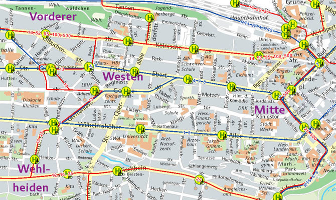 Abbildung Kartenausschnitt Liniennetzplan Kassel