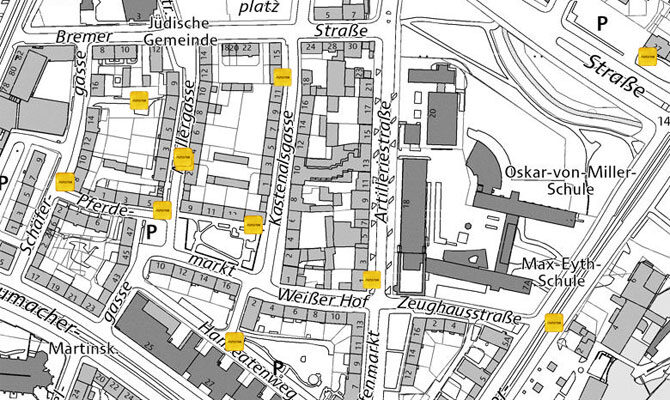 Abbildung Kartenausschnitt Stolpersteine Kassel