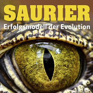 Plakat zur Sonderausstellung "Saurier - Erfolgsmodell der Evolution" mit Nahaufnahme eines Krokodilauges.