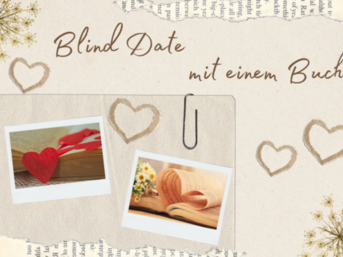 Blind Date mit einem Buch Collage mit Buchseite und Fotos