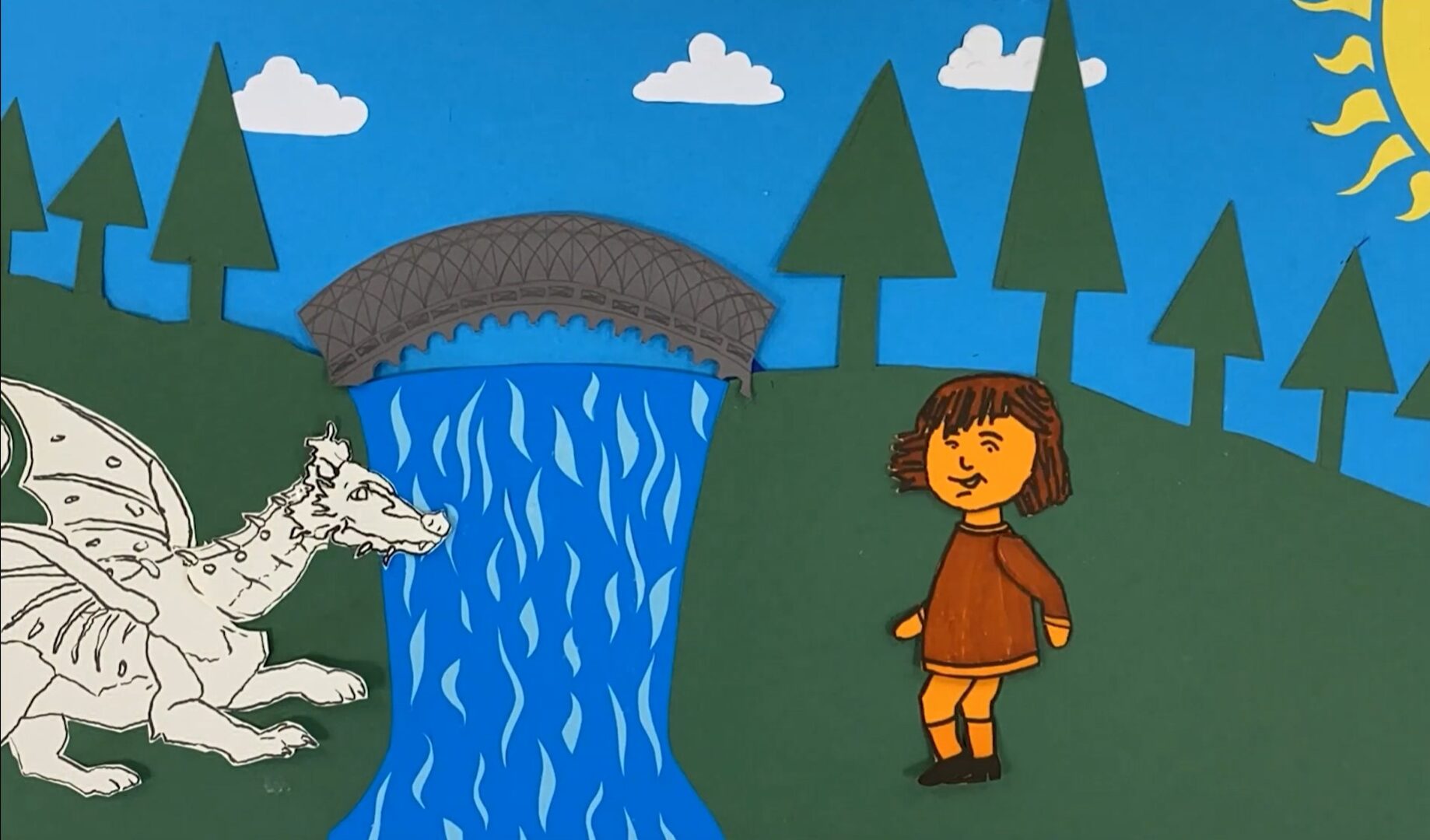Ein Trickfilm mit einem Drachen und einem kleinen Mädchen