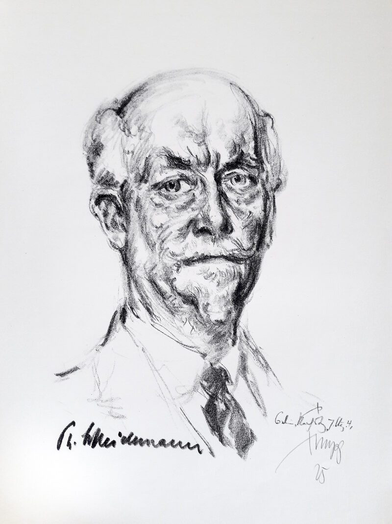 Bleistiftzeichnung von Philipp Scheidemann im Porträt.