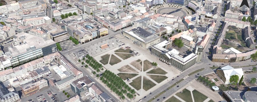 3D Stadtmodell mit Blick auf den Friedrichsplatz