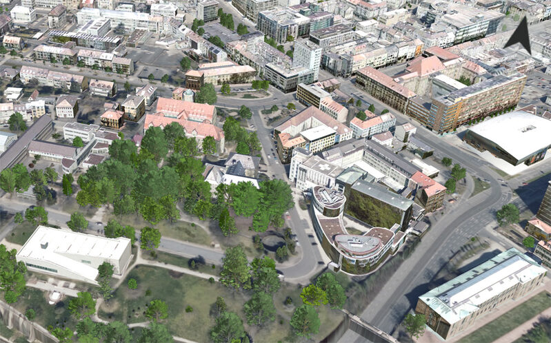3D Stadtmodell mit Blick über den Weinberg und Murhardpark
