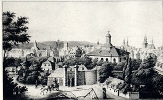 Die Unterneustädter Kirche hinter dem Leipziger Tor um 1840