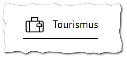 Zeichnung von einem Koffer und das Wort Tourismus