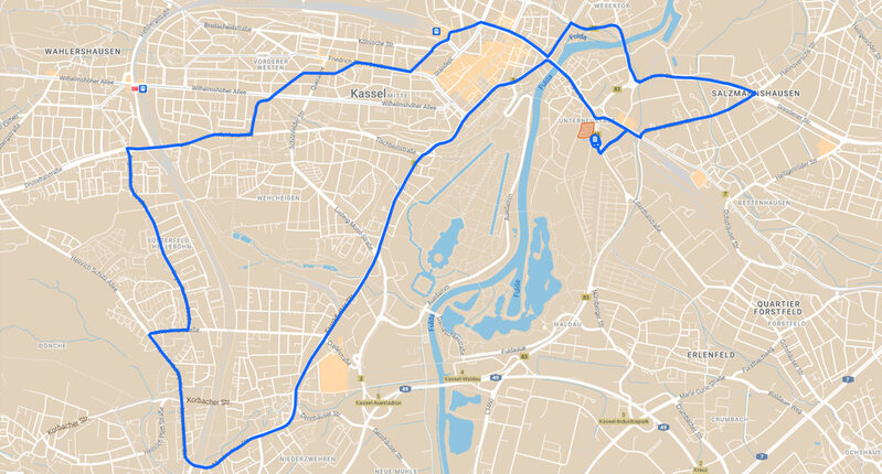 Die Karte zeigt die angemeldete Strecke, die die Fahrzeug-Kolonne am Samstag befahren wird.