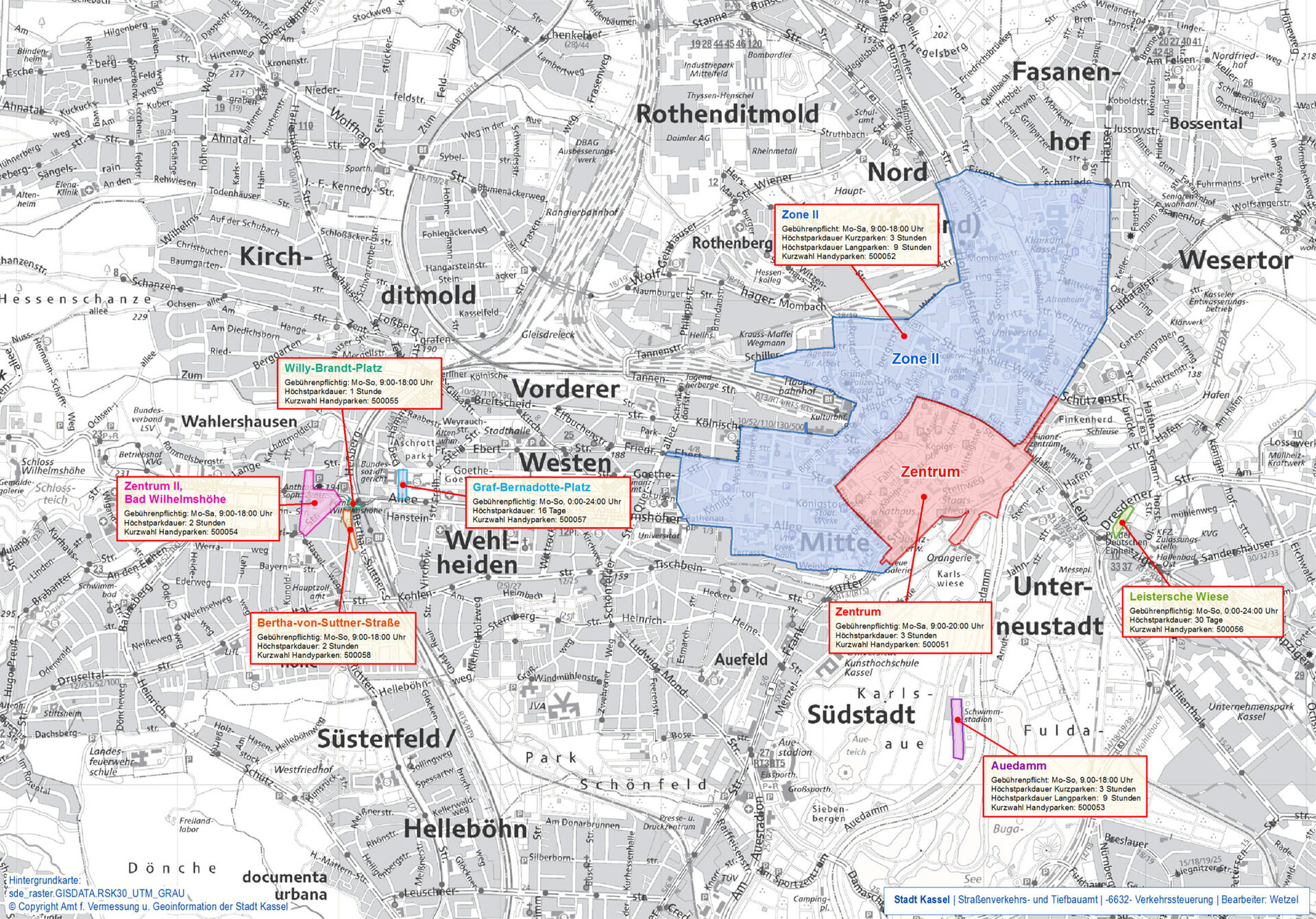 Karte mit Parkzonen Kassel