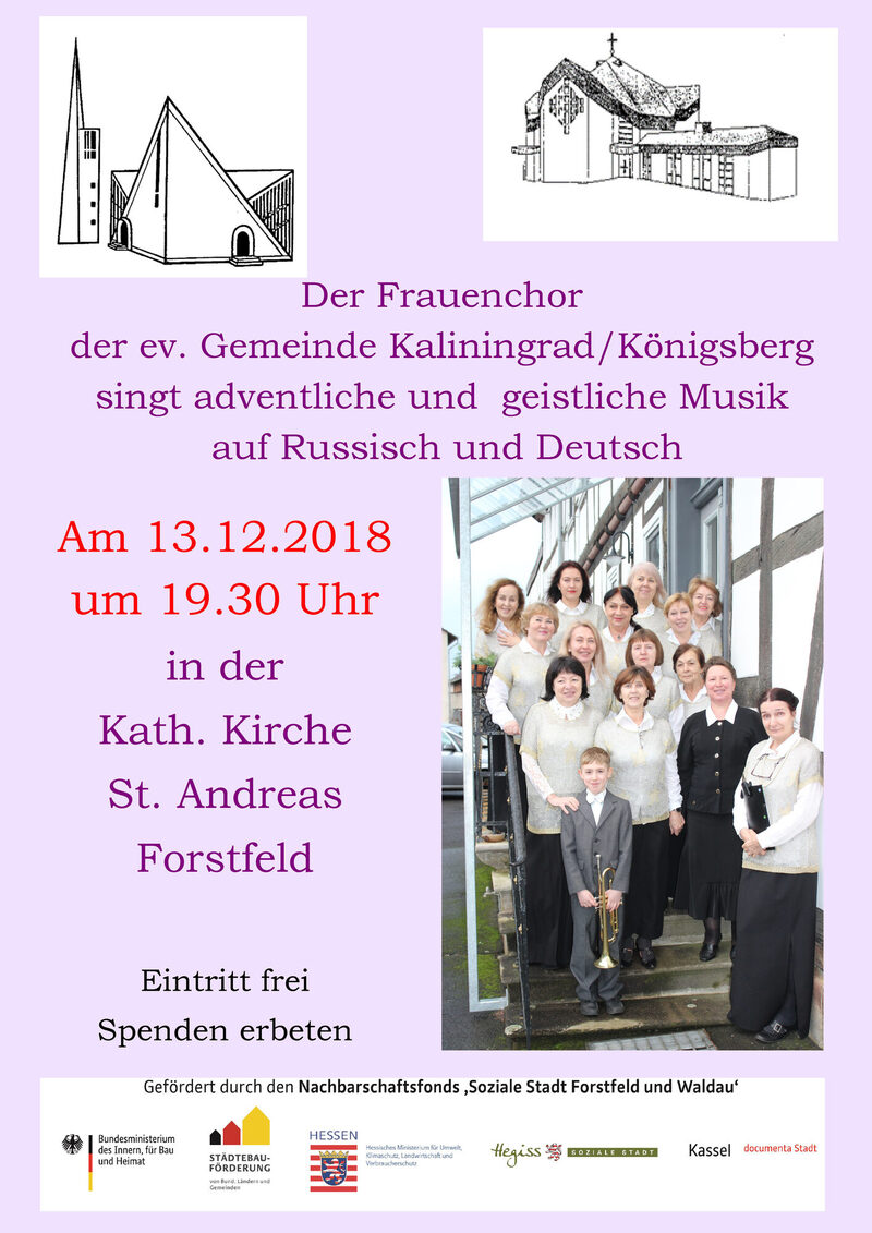 Lilafarbenes Plakat vom Frauenchor der ev. Gemeinde Kaliningrad/Königsberg