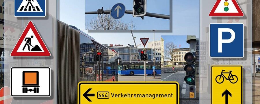 Bildausschnitte von Kassel mit Verkehrsschildern
